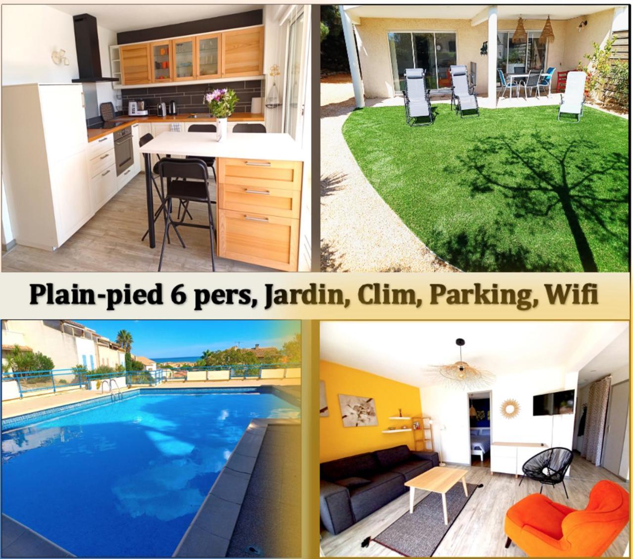 Plain-Pied Jardin 6 Personnes Clim Vue Mer Parking Wifi Terrasse Piscine Dans La Residence Saint-Pierre-la-Mer  Exteriör bild